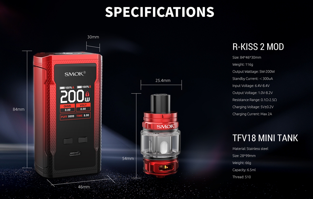 Smok R-Kiss 2 200W Starter Kit With TFV18 Mini Tank